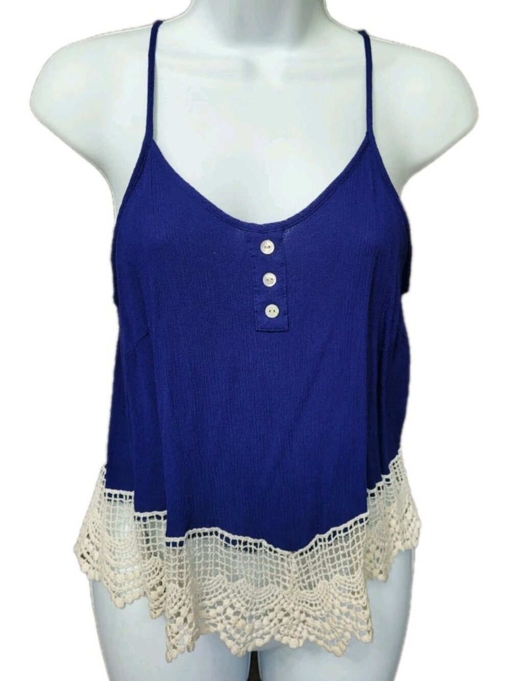 RUE 21 Tank Top Lace Trim Ruffle Y2K  Boho Festival Fairy Grunge Flowy M Blue‎